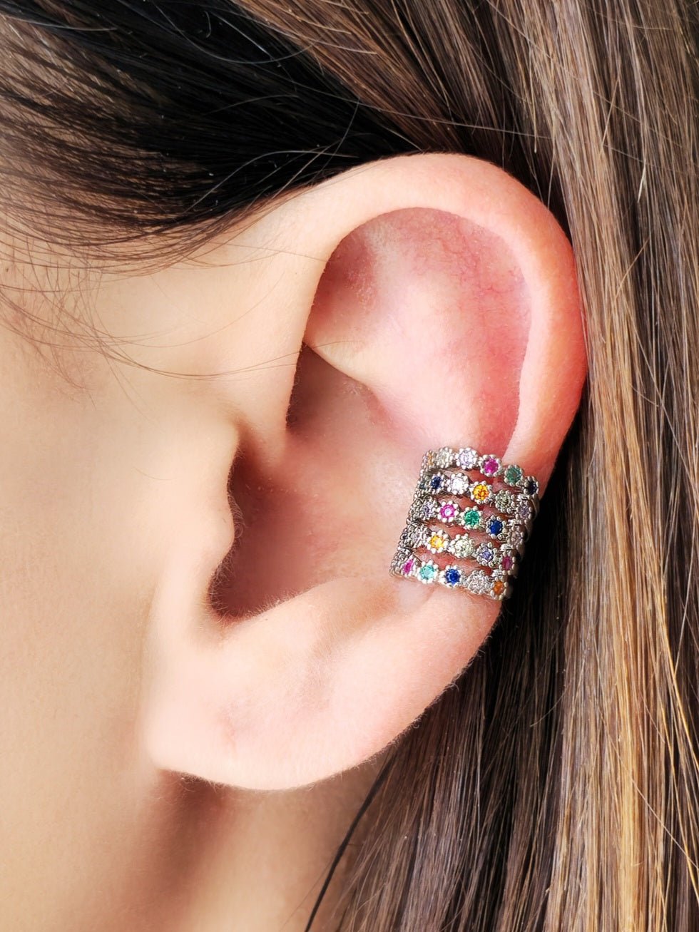 Ear cuff “Multi circle” Silver con Pietre Multicolor - 333HOPE333