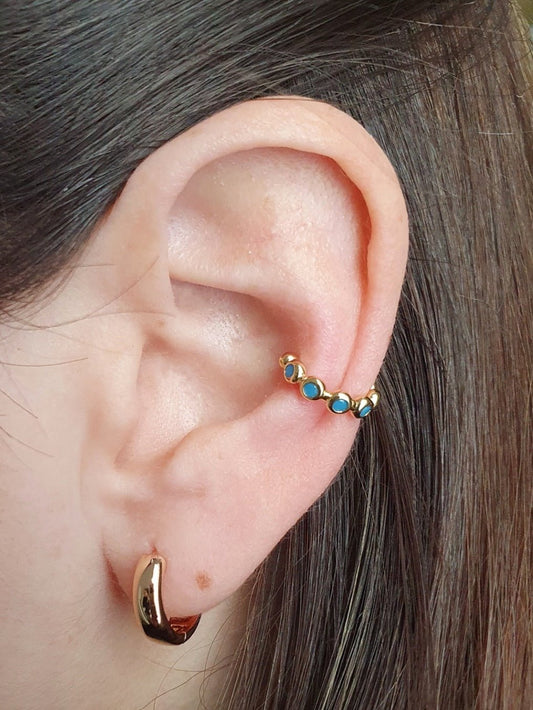 Ear cuff “Roby” gold con pietre azzurre - 333HOPE333