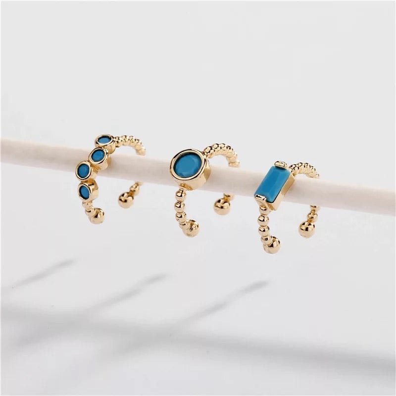 Set di tre ear cuffs “Positano” gold con pietre azzurre - 333HOPE333